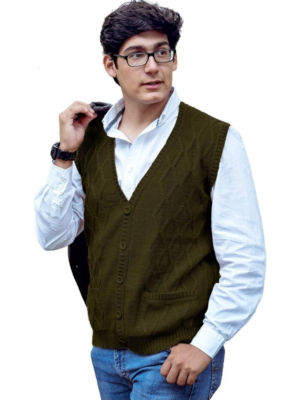 Cozy Men's Alpaca Wool V-Neck Argyle Cardigan Vest, Sizes S-4XL, Perfect